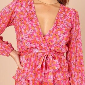 Petal+Pup, Floral Pink and Orange Wrap Blouse
